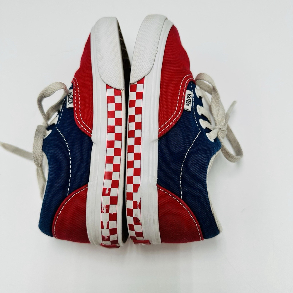 Vans Off The Wall Red Blue Canvas Skateboard Sneakers Toddler Size 8 Lace Ups - Picture 3 of 8